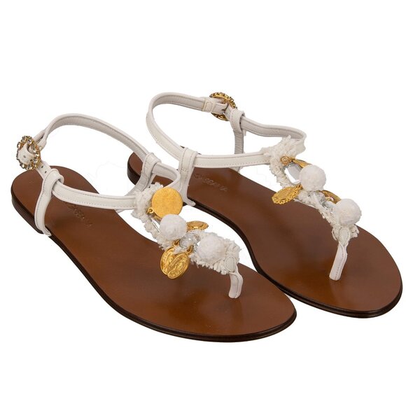 Dolce & Gabbana - Crystal Madonna Raffia Sandals INFRADITO White Gold 38.5 8.5 - Picture 1 of 5